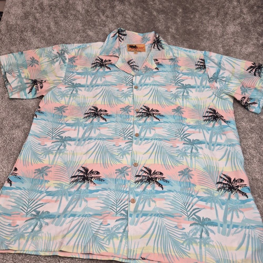 Ingear Fashions Mens Large Hawaiian Shirt Palm Tree Sunset‎ Tropical Pink Blue